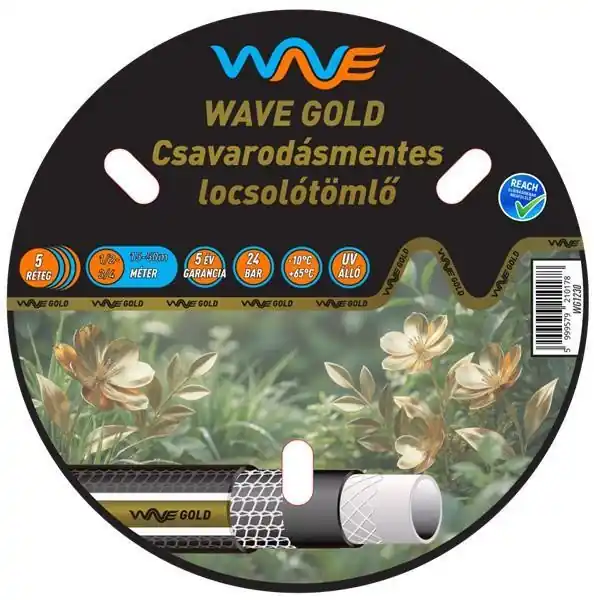 WAVE GOLD 5 rétegű szöveterősítésű csavarodásmentes kerti locsolótömlő, 1/2" 30m (WG1230) (TFA) Alacsony ár