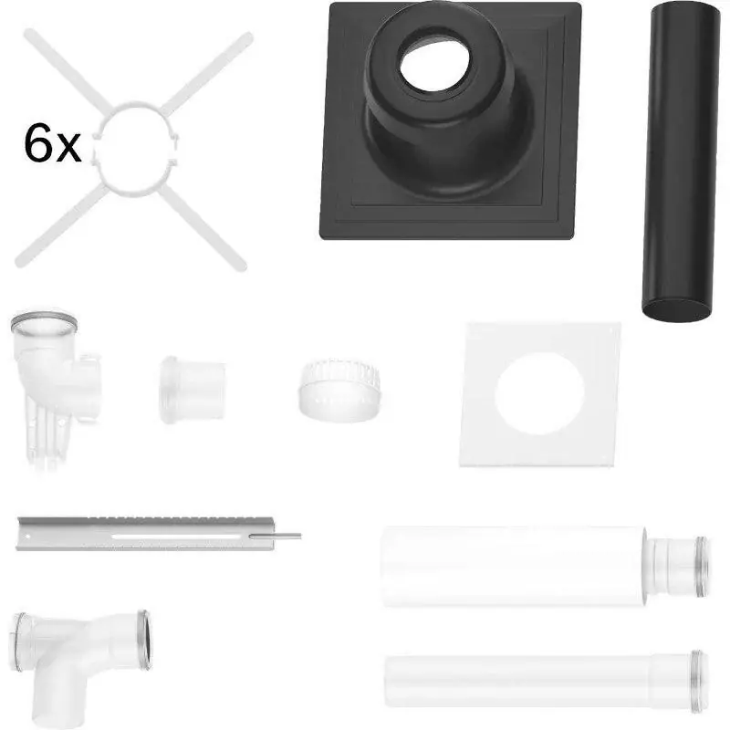 Bosch 80 alapszett (légberesztő idom, 0,5m cső, könyök, talpas könyök, kürtő fedél, kivezető cső) (7738112558) Biztonságos fizetés