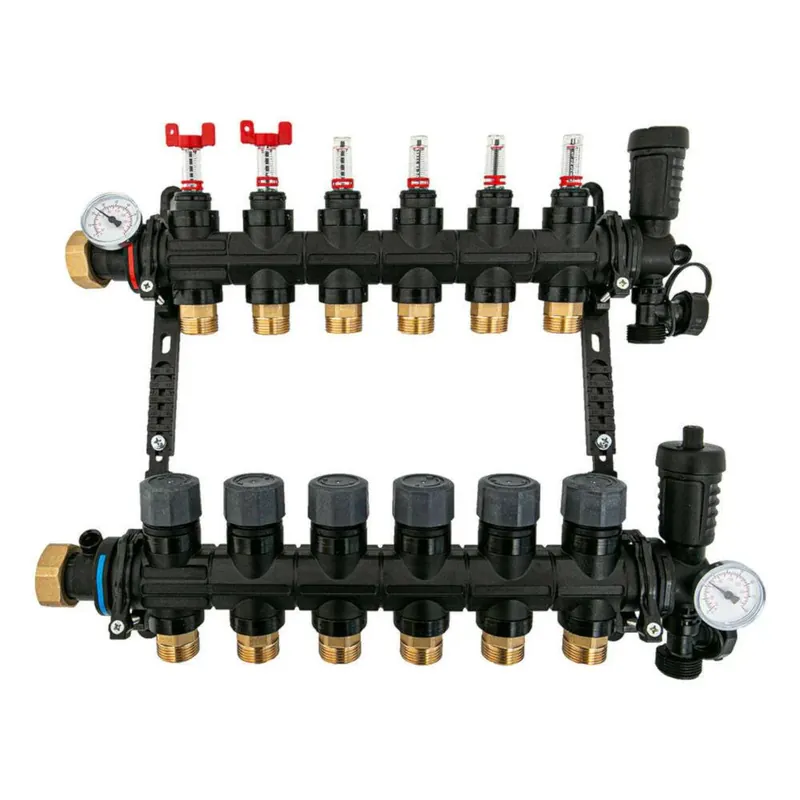 Hakatherm SkyFlow osztó - gyűjtő átfolyásmérő + komplett végelem 6 kör 1" - 3/4" EUROKÓNUSZ műanyag (TT-MFP-10634) Árcsökkenés