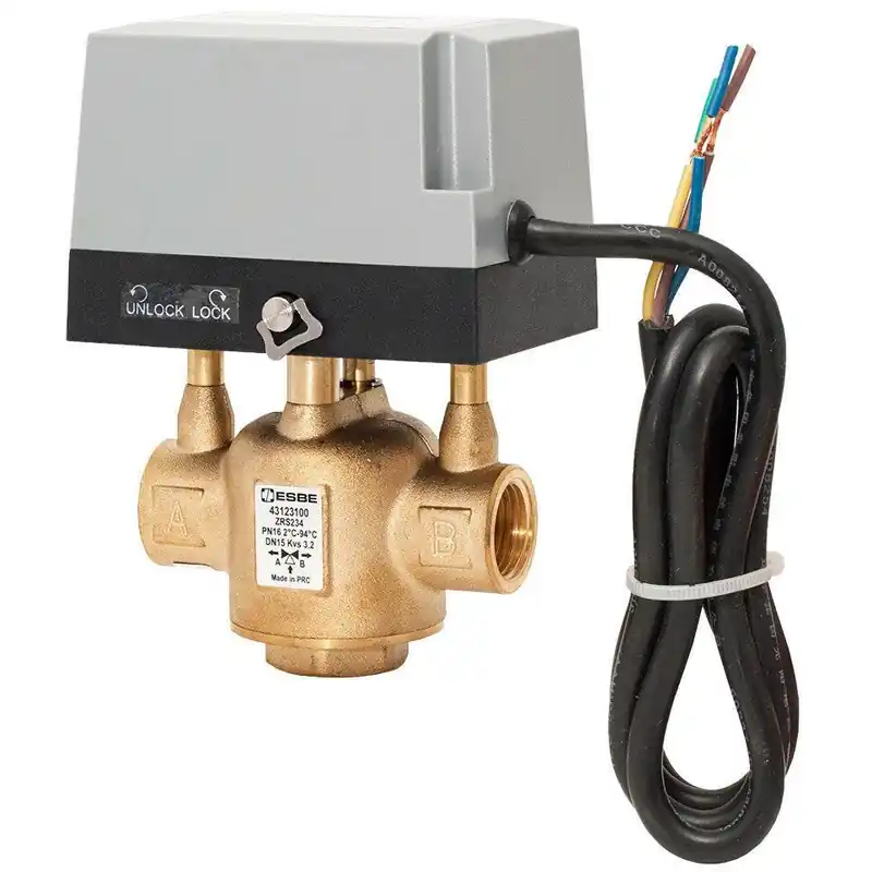Újdonság ESBE ZRS234 230VAC 2-P 25-5.7 BM 1" motoros váltószelep rugós visszatérítésű 3 járatú (43123300)
