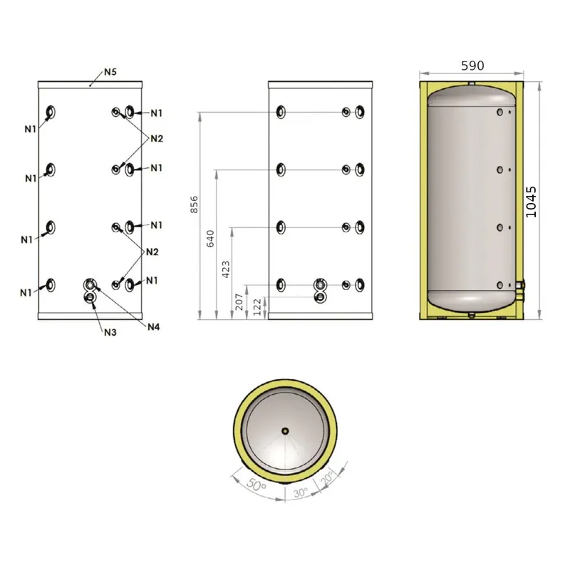 Install Storax Terra puffertároló, 160l, hőcserélő nélkül, PU szigeteléssel, álló Kiárusítás
