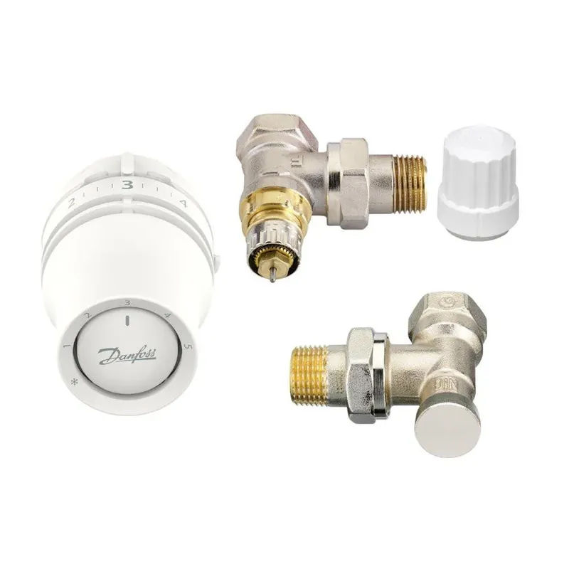 Csak ma Danfoss radiátorszelep szett sarok - RA-IN 1/2” szelep + Redia RA 015G3380 + RLV-S visszatérő (015G5333)