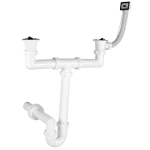 Utolsó esély Kétmedencés csőszifon 6/4", 1 túlfolyóval, 2 leeresztőszeleppel, Ø40 mm-es elfolyással