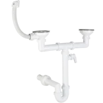 Olcsóbb Csőszifon 6/4", kétmedencés, szögletes túlfolyóval, 2 db leeresztővel, mosógép csatlakozóval, Ø40 mm-es elfolyással