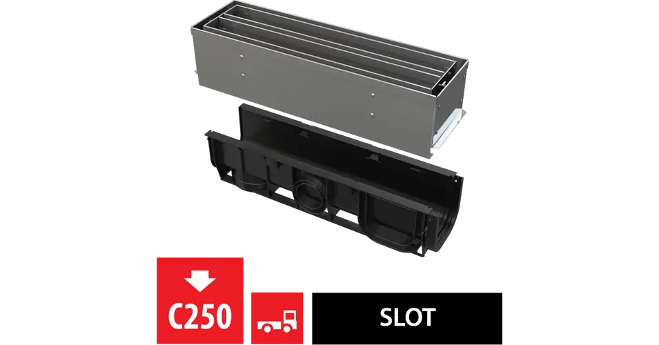 ALCA szimmetrikus kültéri résfolyóka revíziós résszel 100 mm, rozsdamentes acélból Utolsó esély