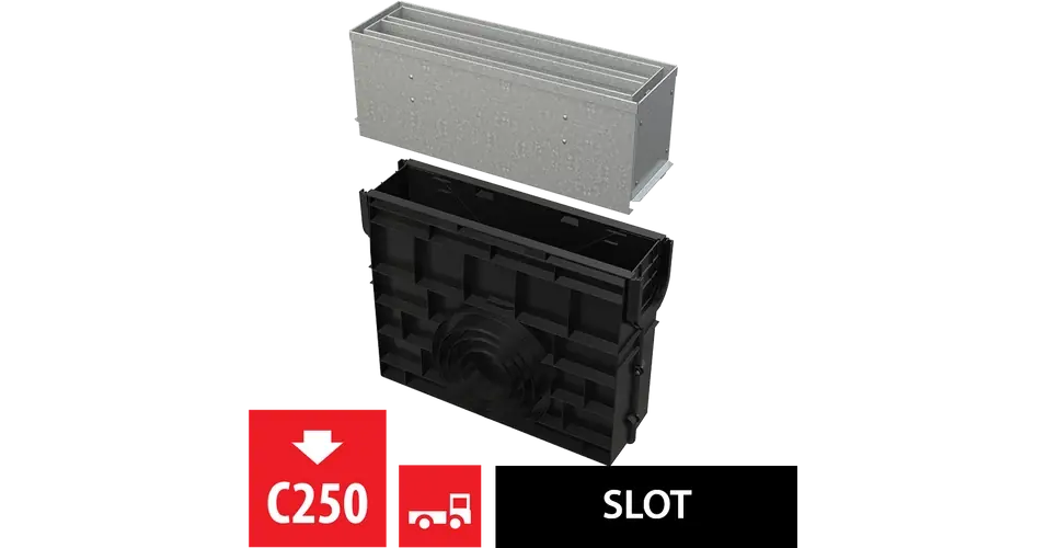 Népszerű ALCA szimmetrikus kültéri réslefolyó revíziós résszel 160 mm, horganyzott acélból