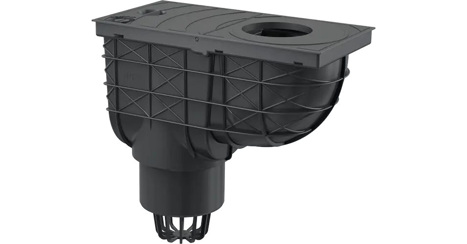 Újdonság ALCA univerzális esővíz elvezető 300×155/110 mm, függőleges, fekete