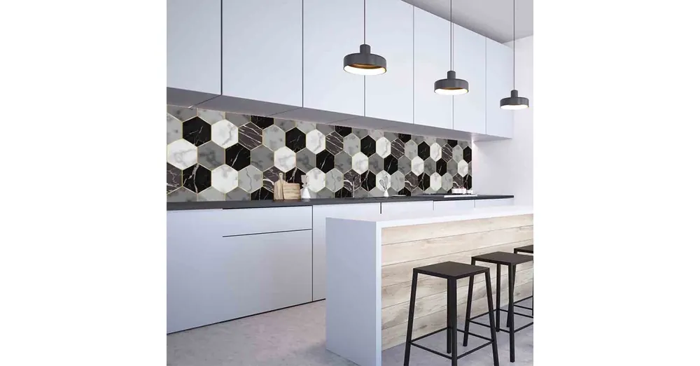 Szuper ajánlat Konyhai hátfal Wallplex falburkoló Hexagon Szürke-Fekete 60x120cm