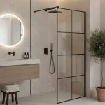 Biztonságos fizetés Zuhanyfal, HTB, Moody 916B-90, Walk-in, vastagított 8 mm üveg, fekete kerettel, 90 cm
