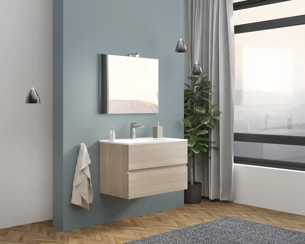 Legnépszerűbb S-Due, Easy fürdőszoba bútor 80 cm, tükör 80x60 cm, világítás, tölgy, 81x117x46 cm EASY80/RF