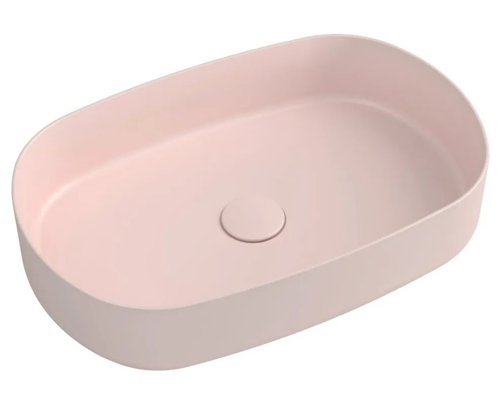 Mosdó, Sapho Infinity Oval 10NF65055-2S, pultra ültethető, csaplyuk nélkül, lazac, 55 cm Árcsökkenés