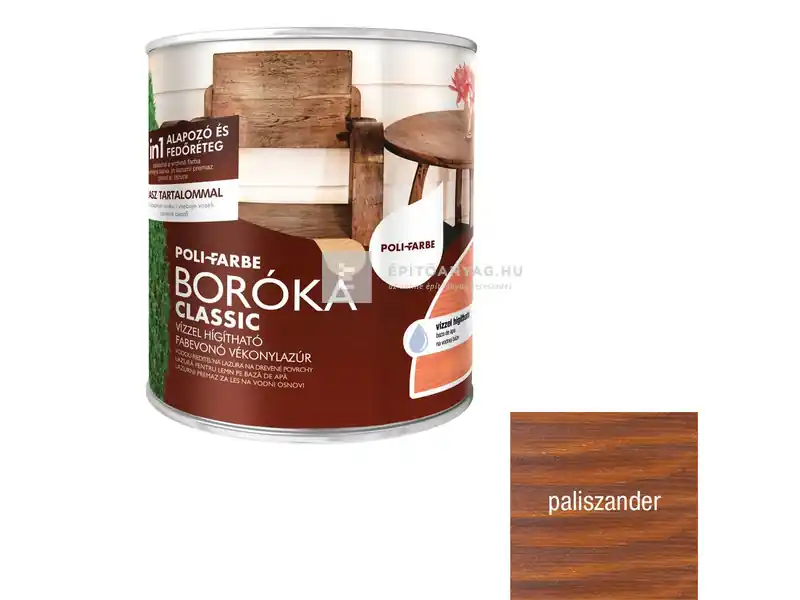 Poli-Farbe Boróka Classic vízzel hígítható alapozó és vékonylazúr paliszander 0,75 l Gyors szállítás