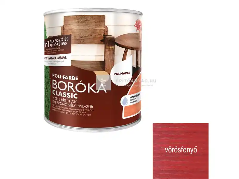 Poli-Farbe Boróka Classic vízzel hígítható alapozó és vékonylazúr vörösfenyő 2,5 l Bestseller