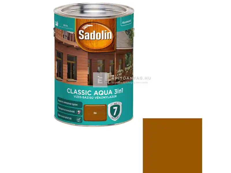 Sadolin Classic Aqua vékonylazúr selyemfényű dió 5 l Kedvezmény