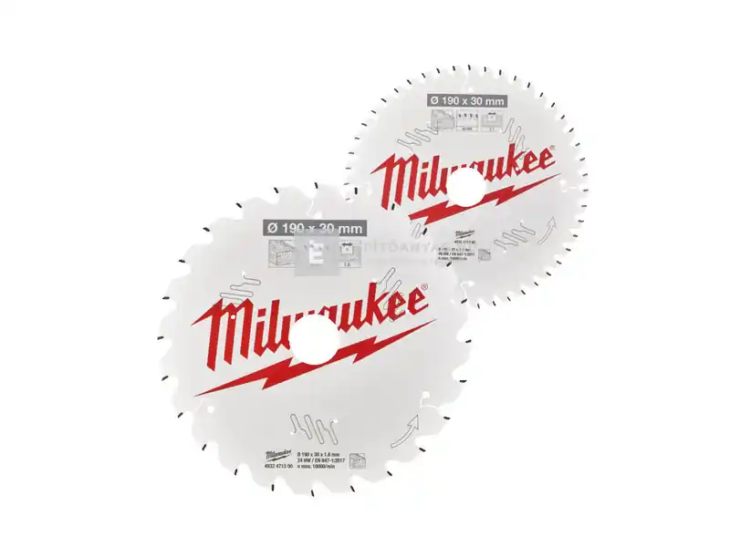 Akció Milwaukee körfűrészlapok körfűrészhez, fához 190x30x1,6x24T + 190x30x2,1x48T ATB