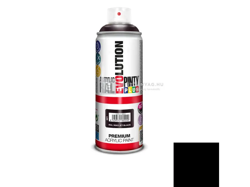 Legkelendőbb PintyPlus Evolution akril festék spray RAL 9005 jet black fényes 400 ml