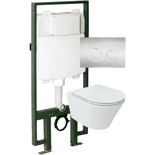 Azonnali szállítás Wellis Clement fali Rimless WC+ülőke+WC szerelőkeret+Round nyomólap - Nem rendelhető