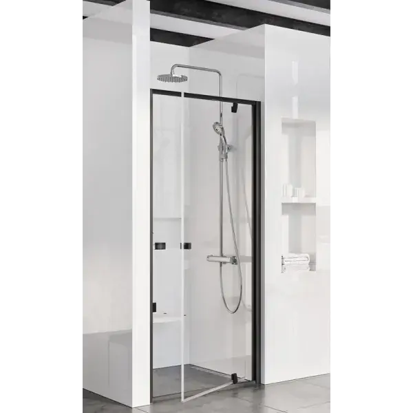 Outlet Ravak Pivot PDOP1-90 zuhanyajtó, fekete keret, átlátszó üveg