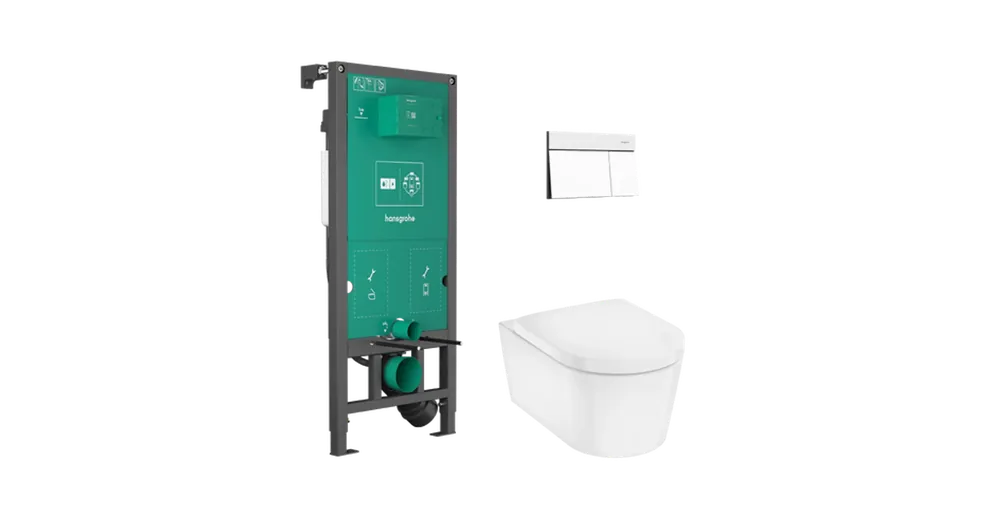 Újdonság Hansgrohe EluPura S Teljes WC-szett falsík alatti öblítőrendszerrel, iFrame Element E öblítőlappal, EluPura WC-ülőkével 60303700