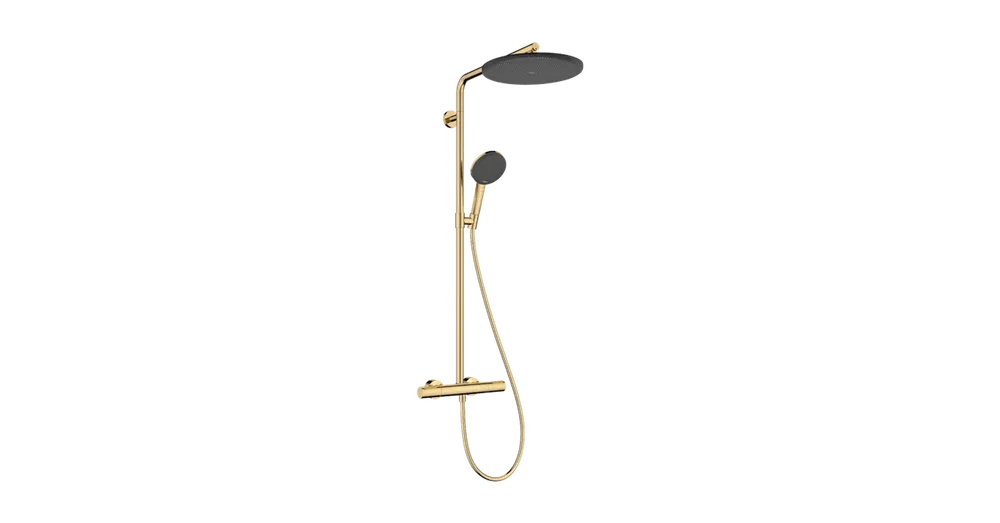 Hansgrohe Raindance Alive S Puro Showerpipe 300 1jet EcoSmart+ Ecostat Element termosztáttal, Polírozott Arany Hatású 24594990 Exkluzív ajánlat
