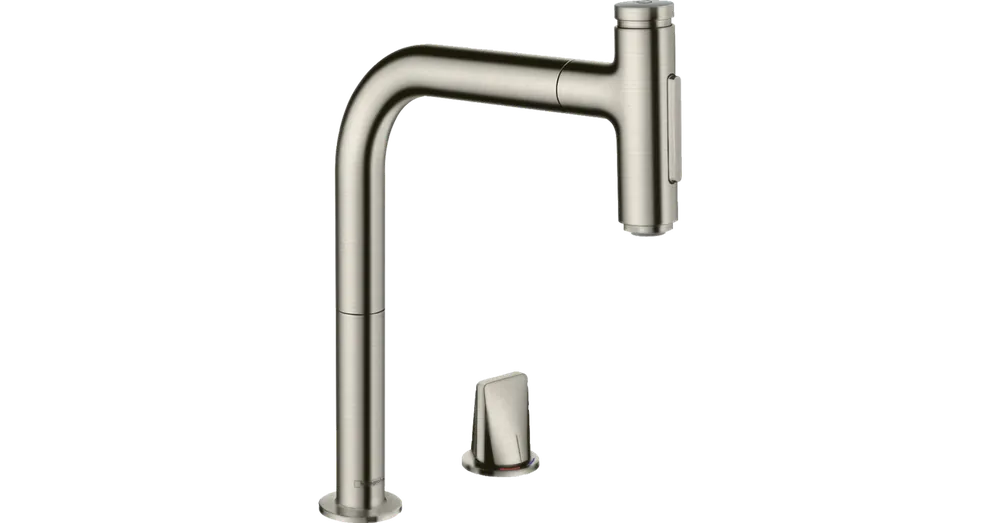 Hansgrohe Metris M71 M7120-H200 2-lyukú egykaros konyhai csaptelep kihúzható kifolyóval, rozsdamentes acél 73818800 Szuper ajánlat