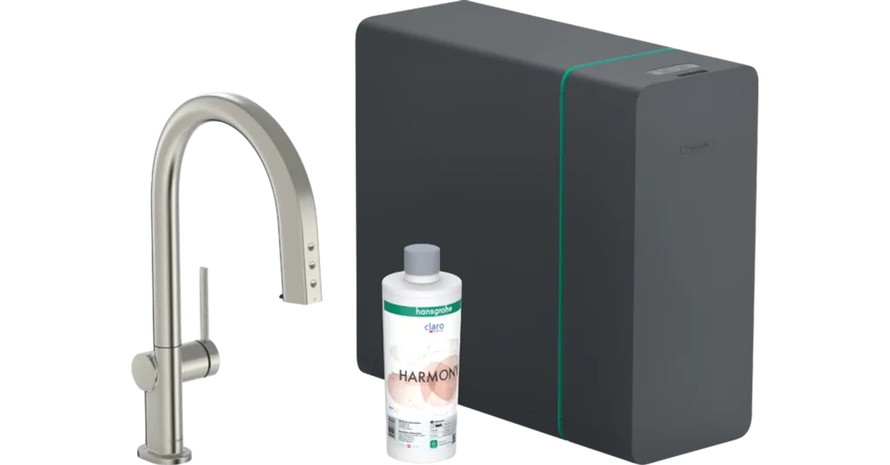 Expressz szállítás Hansgrohe Aqittura M91 Vízszűrős konyhai csaptelep és szódakészítő rendszer 210, kihúzható zuhanyfejjel, 1jet, sBox, Rozsdamentes Acél Hatású 76838800
