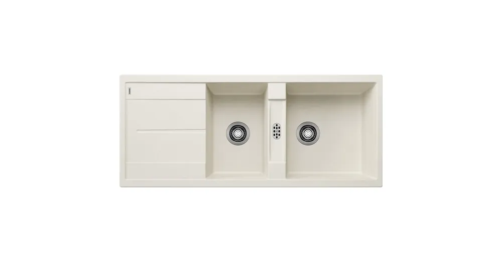 Kedvezményes ár Blanco Metra 8 S két medencés gránit mosogató csepegtető felülettel 116x50 cm, törtfehér 527120