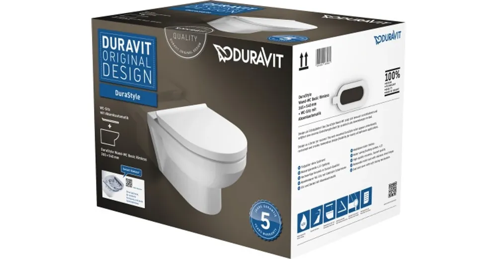 Legjobb ár Duravit Durastyle Basic Rimless (öblítőperem nélküli) fali wc szett, ülőkével 45620900A1