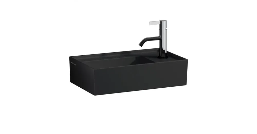 Azonnal elérhető LAUFEN KARTELL BY LAUFEN Kézmosó, jobb oldali armatúrapaddal túlfolyónyílás nélkül, egy csaplyukkal , Fekete matt H8153347161111