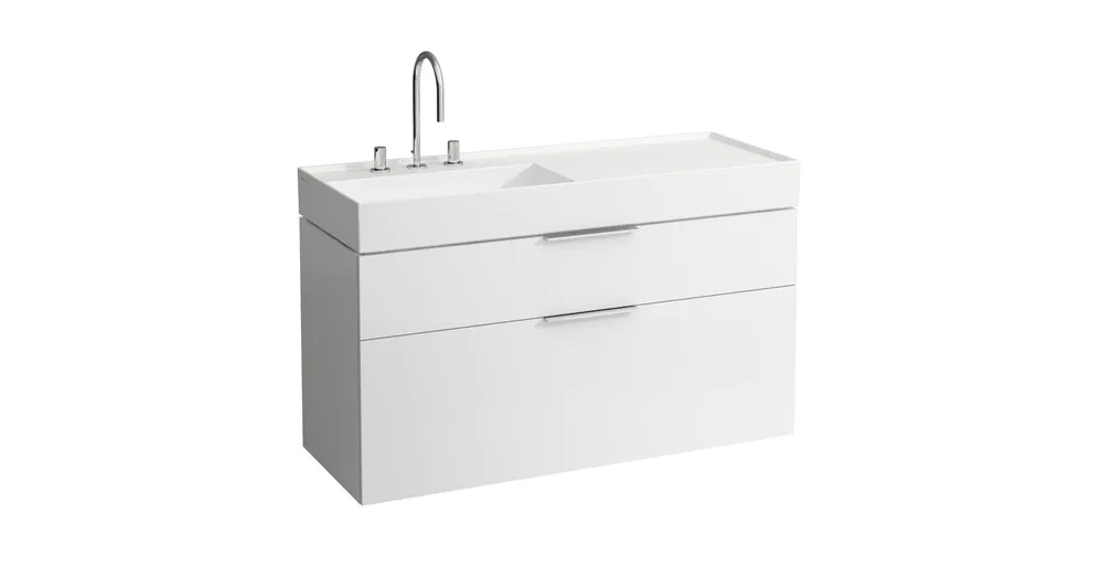 Alacsony ár LAUFEN KARTELL BY LAUFEN Ráépíthető mosdó, pult jobb oldalon, speciálisan fedett lefolyóval túlfolyónyílás nélkül, csaplyuk nélkül , Fehér H8133320001121