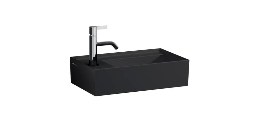 Árcsökkenés LAUFEN KARTELL BY LAUFEN Kézmosó, baloldali armatúrapaddal túlfolyónyílás nélkül, csaplyuk nélkül , Fekete matt H8153357161121
