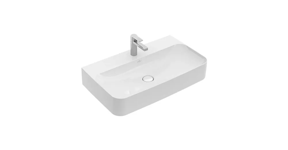Biztonságos fizetés Villeroy & Boch Finion 80 x 47 cm-es mosdó 1 csaplyukkal Stone White CeramicPlus felülettel túlfolyó nélkül - 416881RW