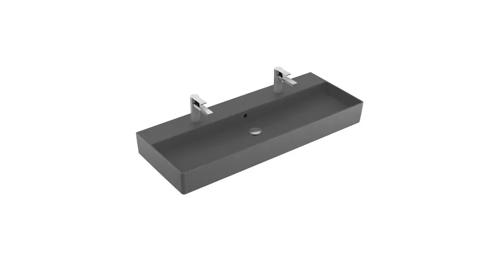 Biztonságos fizetés Villeroy & Boch Memento 2.0 120 x 47 cm-es mosdó 2 csaplyukkal Graphite CeramicPlus felülettel - 4A22CKI4
