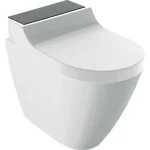 Vásárlói kedvenc Geberit AquaClean Tuma Comfort álló WC komplett higiéniai berendezés, falhoz illeszthető, Fekete / Üveg 146.310.SJ.1