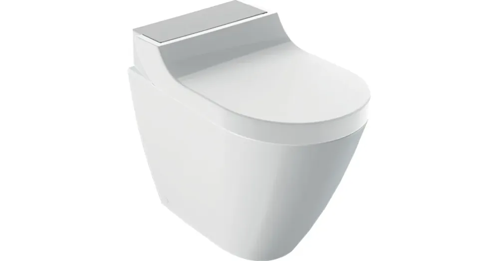 Vedd meg online Geberit AquaClean Tuma Comfort álló WC komplett higiéniai berendezés, falhoz illeszthető, Szálcsiszolt rozsdamentes acél 146.310.FW.1