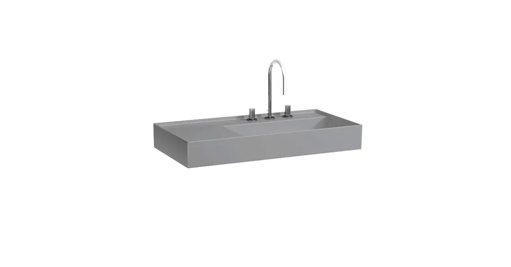 LAUFEN Kartell LAUFEN Mosdó bal oldali pulttal, rejtett túlfolyóval, a mosdó alja csiszolt, három csaplyukkal, túlfolyónyílás nélkül, Graphite matt H8183397581581 Alacsony ár