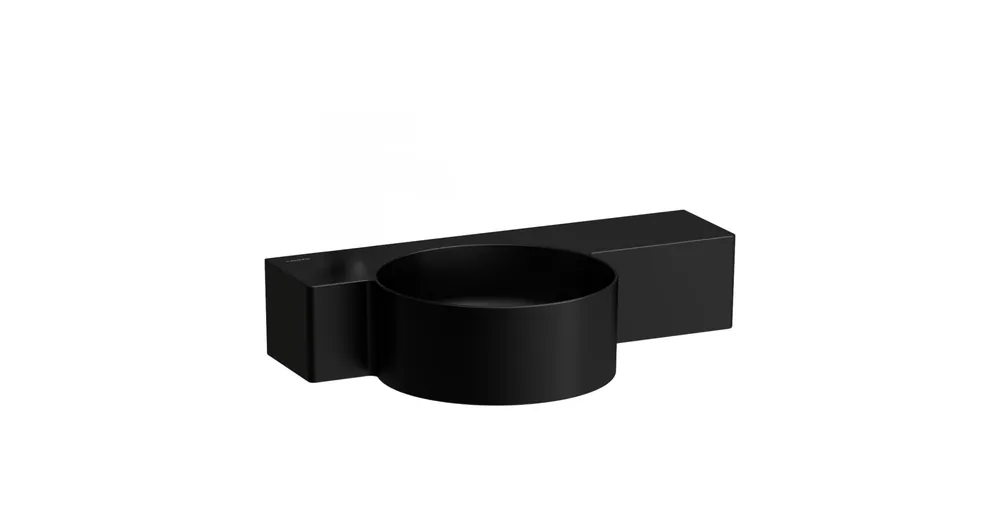 Csak ma LAUFEN VAL Kézmosó, kerek, jobb oldali pulttal, vágható 430 mm-ig, túlfolyónyílás nélkül, csaplyuk nélkül, Fekete matt H8152837161121