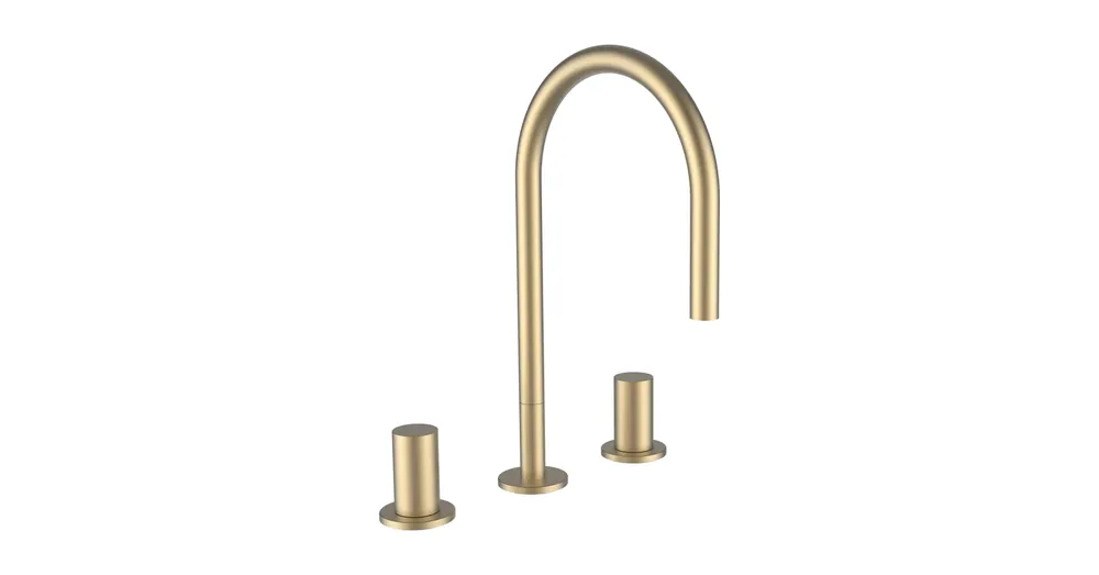Prémium LAUFEN Kartell LAUFEN 2 forgatógombos csaptelep mosdóra 3 csaplyukhoz, 166 mm-es fordítható kifolyócsővel, 5,7 l/perc vízátfolyással, húzórudas lefolyószelep nélkül, PVD halvány arany matt H3123330832201