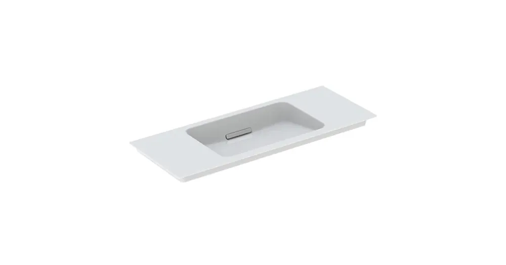 Újdonság Geberit ONE rövidített kivitelű mosdó 105x40 cm csaplyuk nélkül, fehér/szálcsiszolt króm 500.396.01.2