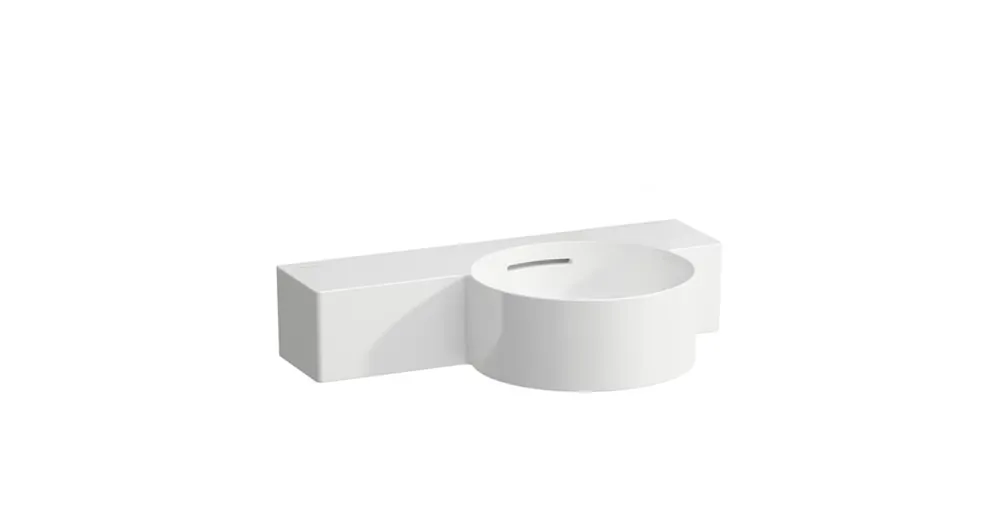 LAUFEN VAL Kézmosó, kör alakú, bal oldali polccal, 430 mm-re vágható csaplyuk nélkül, egyik oldalon vágatható, Fehér LCC Active bevonattal H815284A008131 Kedvezményes ár