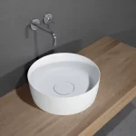 Riho Thin Solid Surface pultra ültethető kerek mosdó, csaplyuk nélkül, 41.8x41.8x14.5cm, Matt Fehér W024001105 Újdonság