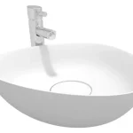 Riho Oviedo Solid Surface pultra ültethető aszimmetrikus mosdó, csaplyuk nélkül, 41x41x13cm, Matt Fehér W021001105 Prémium