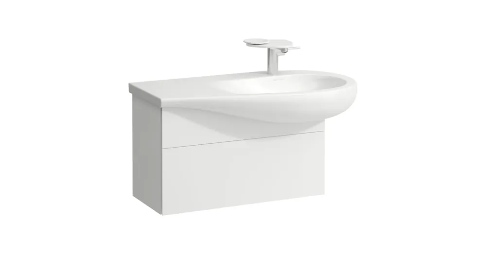 LAUFEN ILBAGNOALESSI Alsószekrény, 90 cm, kivágással jobb oldalon, 1 fiókkal, finoman záródó mechanizmussal, H814976 mosdóhoz, Matt Fehér H4304110972601 Gyors kiszállítás