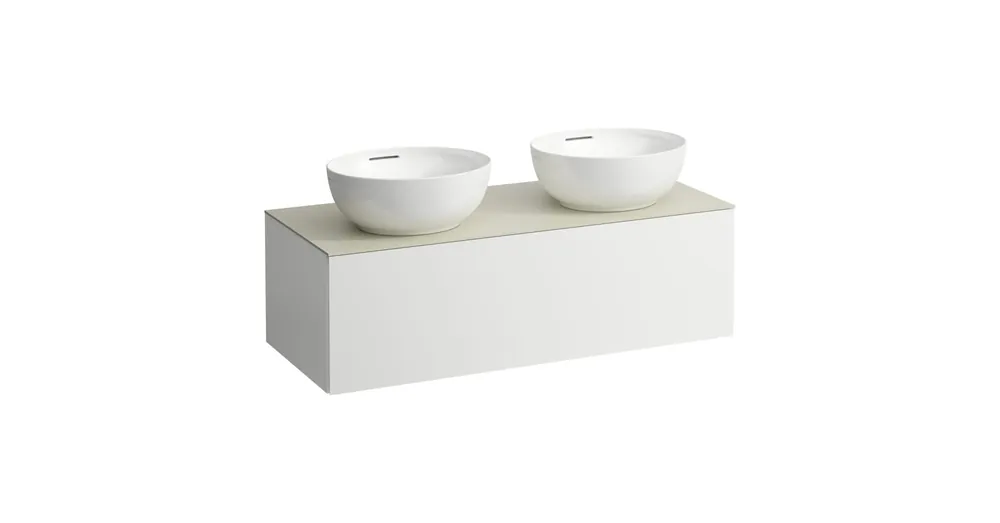 LAUFEN ILBAGNOALESSI Fiókos elem, 120 cm, kivágással jobb és bal oldalon, 1 fiókkal, Calce Avorio felülettel, csaplyuk kivágással, H818975,H818976 mosdókhoz, Matt Fehér H4313180972601 Gyors szállítás