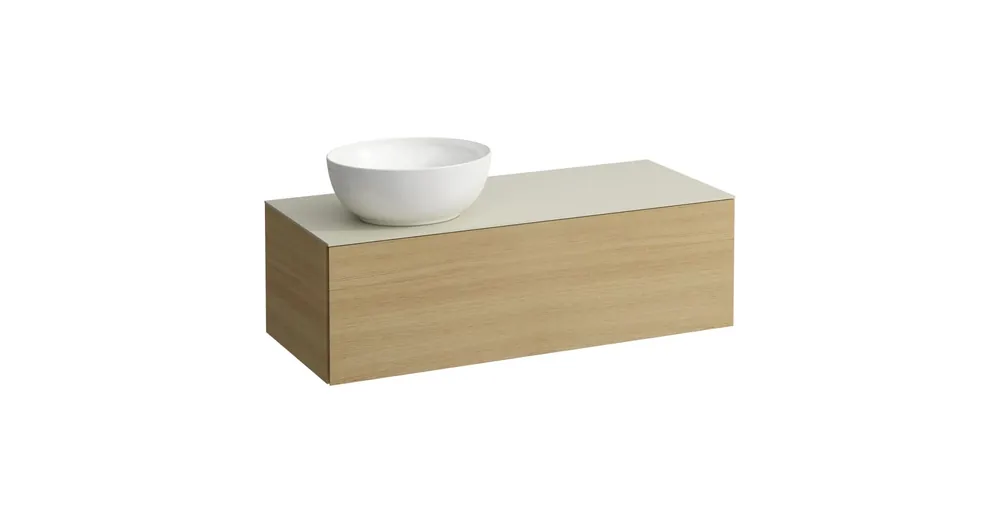 LAUFEN ILBAGNOALESSI Fiókos elem, 120 cm, kivágással bal oldalon, 1 fiókkal, Calce Avorio felülettel, csaplyuk kivágással, H818975,H818976 mosdókhoz, Világos Tölgy H4313160972501 Végkiárusítás