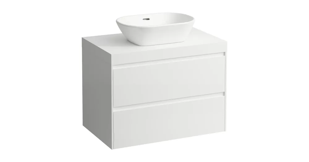 Alacsony ár LAUFEN LANI Moduláris alsószekrény, 80 cm, 2 fiókkal, mosdótartó lap 65 mm vastagsággal, kivágással középen, matt fehér színben, Matt Fehér H4045511122601
