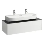 Prémium LAUFEN SONAR Fiók elem, 1 fiók, 816347 csiszolt alsó felületű mosdóhoz, kivágással középen, Matt Fehér/Nero Marquina H4054610341431