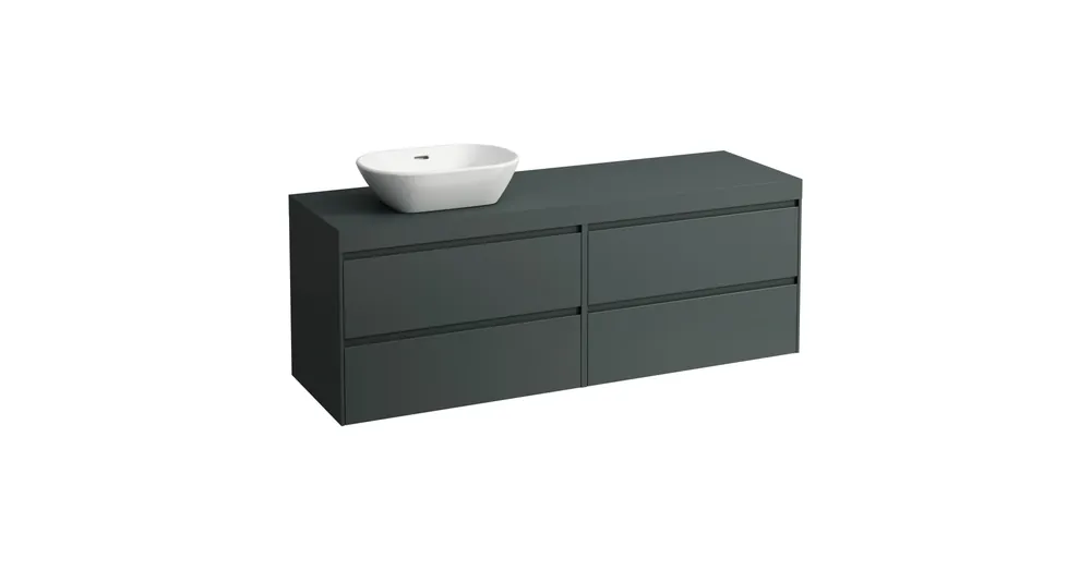 LAUFEN LANI Moduláris alsószekrény, 160 cm, 4 fiókkal, mindkét oldalon 80 cm-es 2 fiókos elemmel, mosdótartó lap 65 mm vastagsággal, kivágással bal oldalon, .266 szürke színben, Traffic Szürke H4055921122661 Olcsó