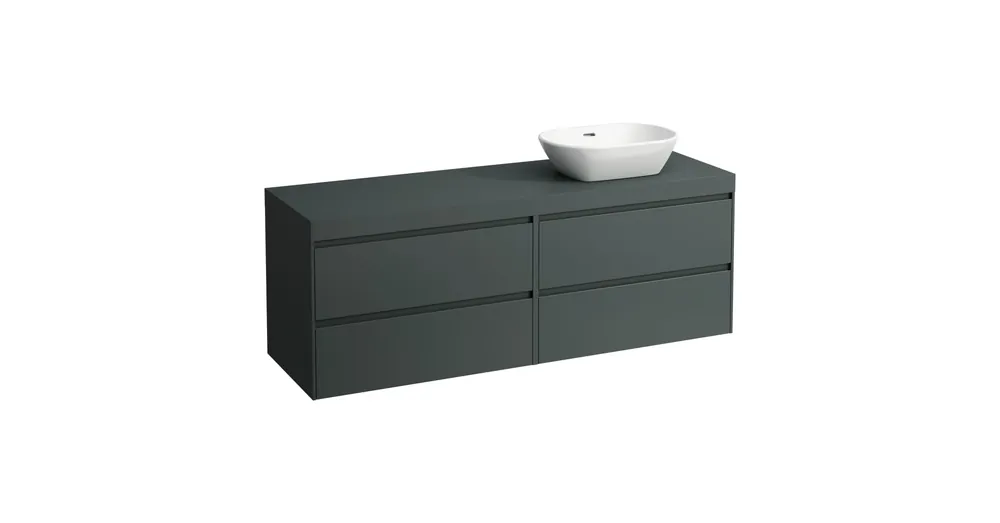 Korlátozott ajánlat LAUFEN LANI Moduláris alsószekrény, 160 cm, 4 fiókkal, mindkét oldalon 80 cm-es 2 fiókos elemmel, mosdótartó lap 65 mm vastagsággal, kivágással jobb oldalon, .266 szürke színben, Traffic Szürke H4055931122661