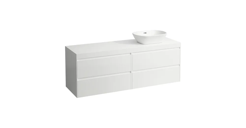 LAUFEN LANI Moduláris alsószekrény, 160 cm, 4 fiókkal, mindkét oldalon 80 cm-es 2 fiókos elemmel, mosdótartó lap 65 mm vastagsággal, kivágással jobb oldalon, .266 szürke színben, Matt Fehér H4055931122601 Utolsó esély